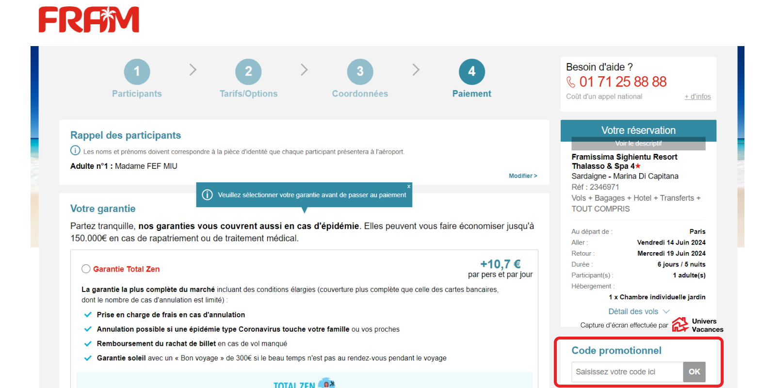 Capture d'écran du site Fram