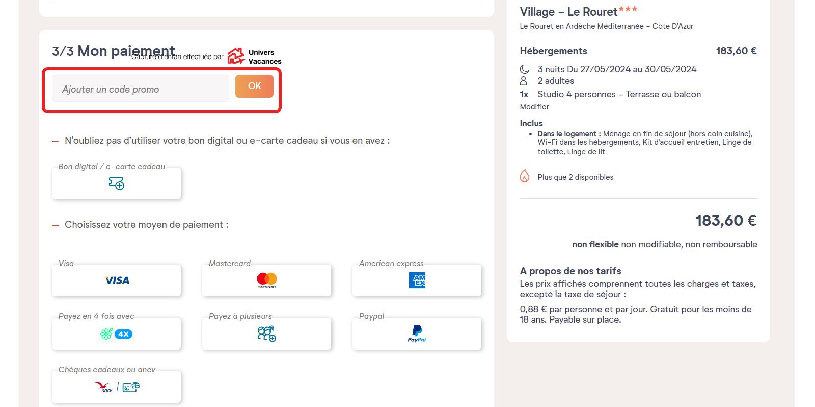 Capture d'écran du site Pierre et Vacances