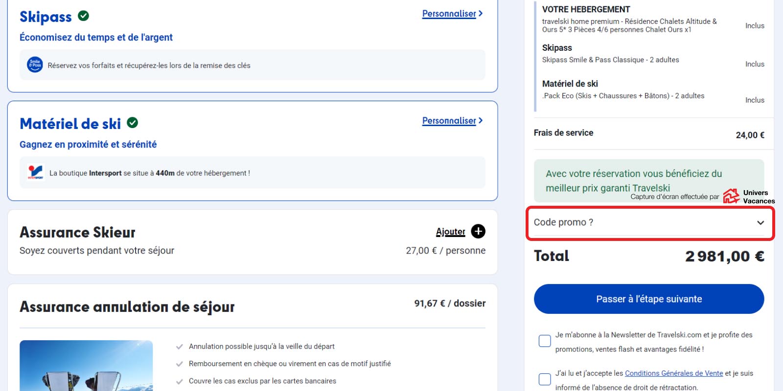 Capture d'écran du site Travelski
