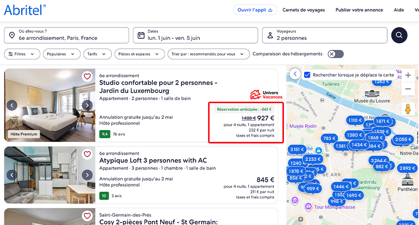 Capture d'écran du site Abritel